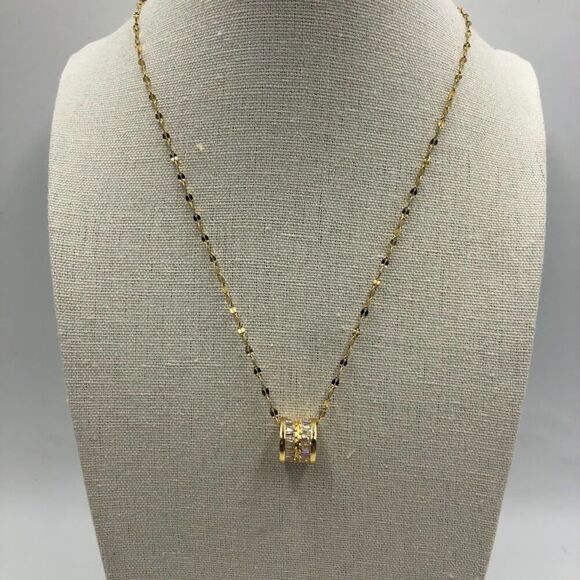 18K Gold Plated Stainless Steel Cubic Zirconia Cylinder Necklace Hypoallergenic - Picture 6 of 11